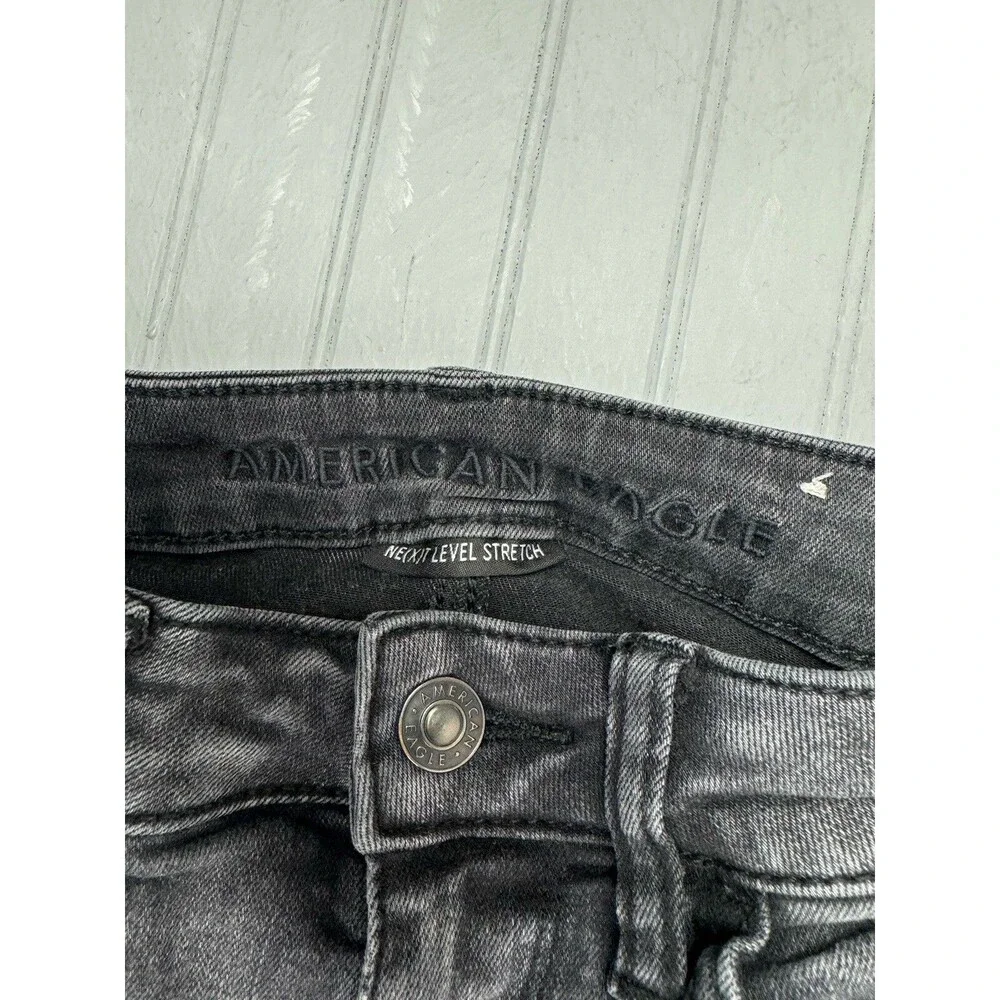 American Eagle Size 0 Womens Jeans Jegging  Black Mid Rise Skinny Distress